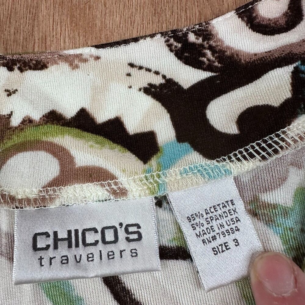 Chicos Travelers Top Womens L Multicolor Floral Abstract Stretch 3/4 Sleeve - Picture 4 of 5